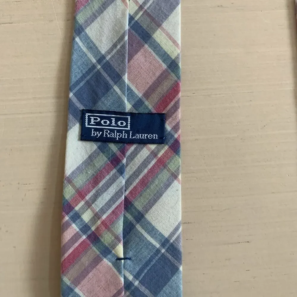 Vtg Polo Ralph Lauren Men's 3''x 55'' Plaid Cotton Neck Tie Hand Made Italy